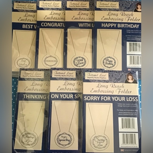 Tattered Lace bundle of 7 long reach sentiment embossing‎ folders